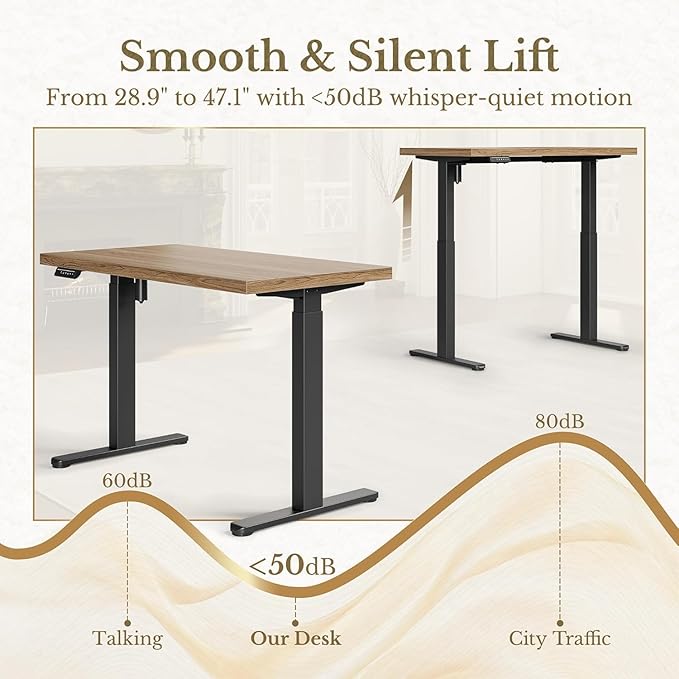 ErGear Height Adjustable Electric Standing Desk, 47.2 x 23.6 Inches Sit Stand up Desk with 1.18" Thickness Whole-Piece Desktop, Memory Computer Home Office Desk (Natural Rattan)