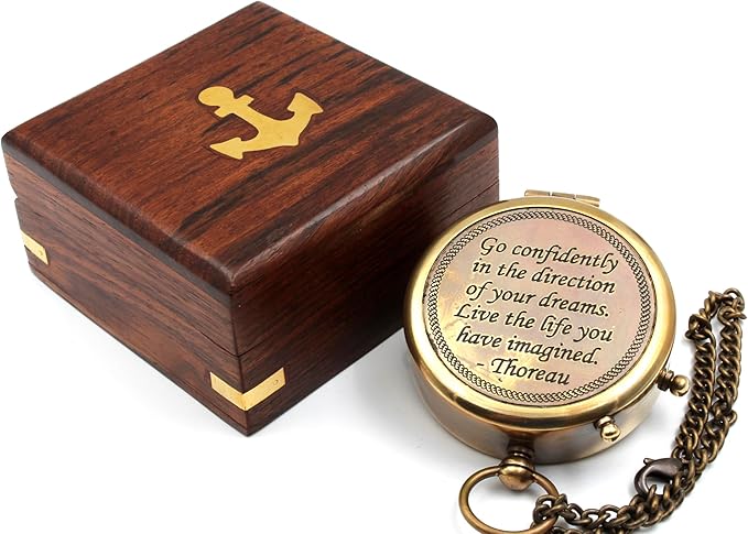 Be Strong and Courageous, Do Not Be Afraid Brass Engraved Compass with Stamped Wooden Case – Inspirational Birthday, Confirmation, and Baptism Gifts