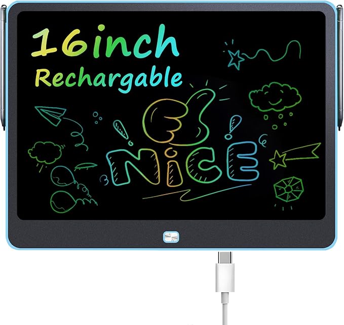 Rechargeable LCD Writing Tablet for Kids, 16 Inch Colorful Drawing Tablet, Educational Toddler Drawing Pad, Reusable Learning Toys for Kids (Ages 3-12), Ideal Gift for Christmas Birthday (Blue)