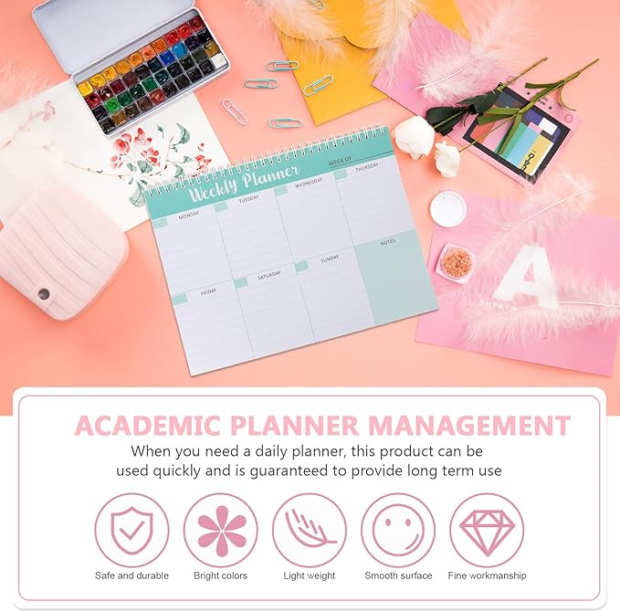SEWACC Weekly Work Planner Notepad with Bookmark for Homeschool and Study Undated Daily Calendar and Efficient Plan Pad Portable Spiral-bound Appointment Organizer for Task and Goal