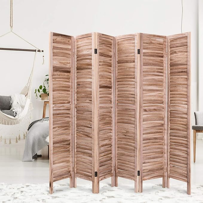 Giantex 6 Panel Wood Room Divider, 5.6 Ft Tall Folding Freestanding Partition Privicy Room Dividers Screen for Home, Office, Restaurant, Bedroom (Brown)