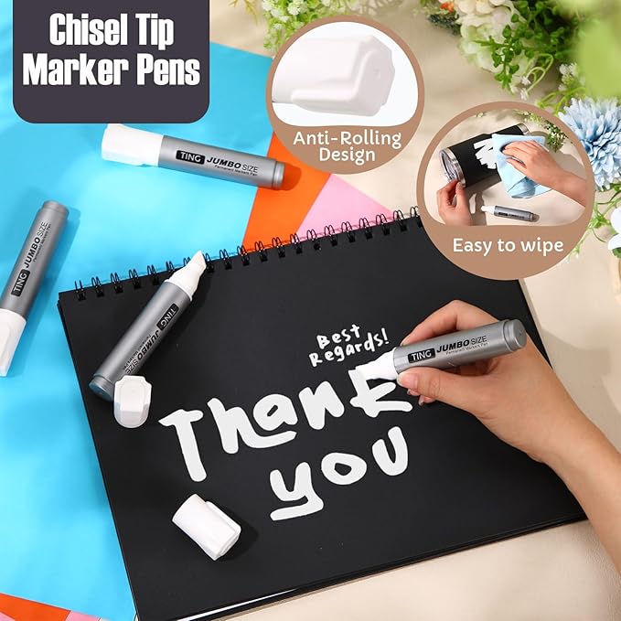 Fuutreo 10 Pack Jumbo Permanent Markers Bulk Large Chisel Tip Permanent Markers Quick Drying Big Huge Poster Pens for Adult Office, Logistics Company and More(White)