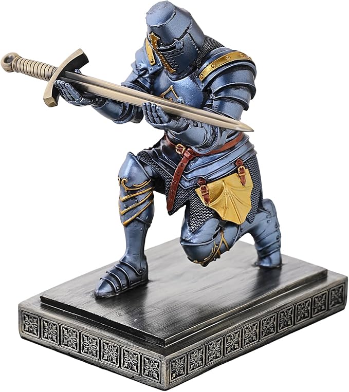 NCQIXIAO Templar Vanguard Soldier Pen Holder Pencil Stand Desk Organizers and Accessories as Gift for Medieval Warrior Enthusiast (Blue)