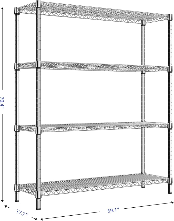 M MZG 1760 LBs 4 Tier Storage Rack Metal Wire Shelving Unit, Storage Standing Shelf Organizer for Laundry Bathroom Kitchen Pantry Garage Utility Room, Chrome 17.7" D x 59.1" W x 70.4" H