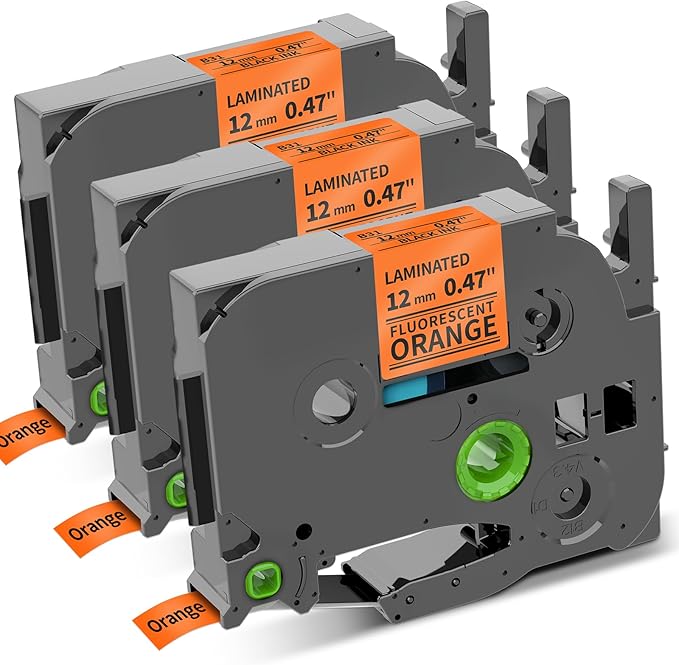 COLORWING TZe-B31 Black on Orange Fluorescent Label Maker Tape 12mm 0.47'' Compatible with Brother P Touch Label Tape for Brother Ptouch PT-D210 D220 H110 1280 D600 Cube Refills, 3-Pack