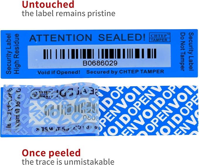 ChtepTamper 100 Pieces Total Transfer Tamper-Evident Stickers Security Labels Great for Goods Shipping,Exchange of Agency Files, Privacy Protection or More(Serial Number 1 * 3.54inches Blue)