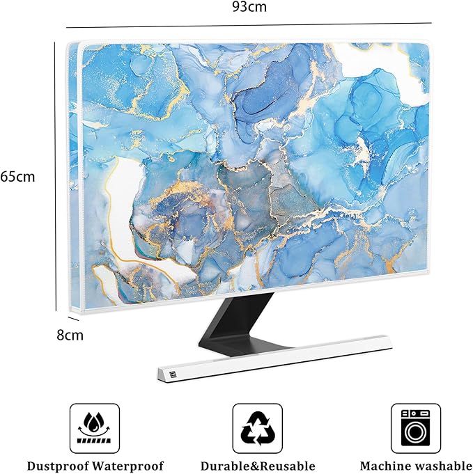 Baocicco Baby Blue Gold Marble Waterproof Screen TV Cover 37, 38, 39 Inch Modern Television Accessories TV LCD Fashion Weatherproof Screen TV Decorations for Tablet LED LCD OLED TVs