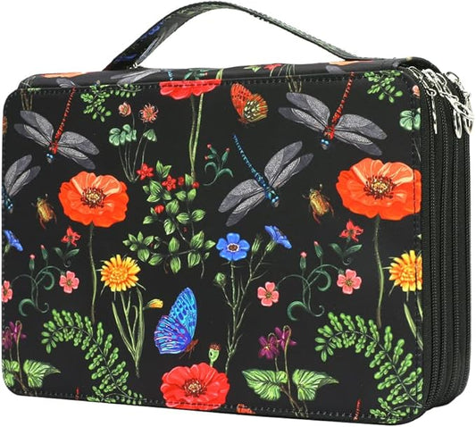 Vomgomfom Colored Pencil Case - 200 Slots Holder With Zipper Closure, Twill Fabric Large Capacity for Watercolor Pens or Markers, Organizer for Artist (Black)