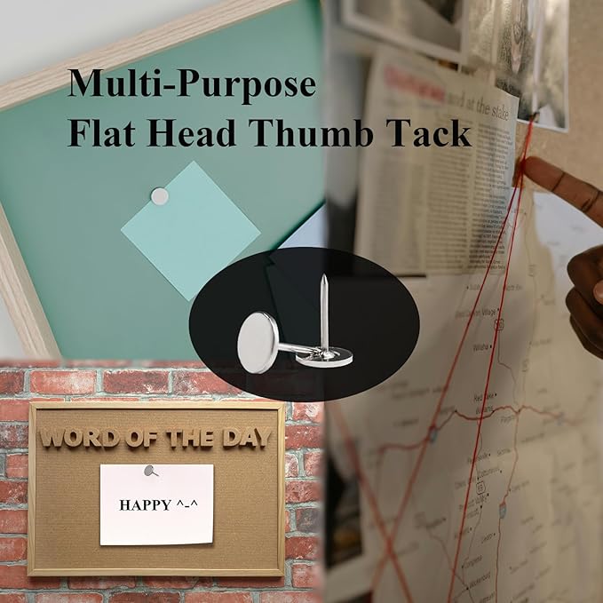 Galdexi 100pcs Flat Head Thumb Tacks for Wall, 7/16 Inch Heavy Duty Upholstery Wall Tacks Nails, Decorative Long Push Pins for Office Home Furniture Decor Wooden Photo, Sliver