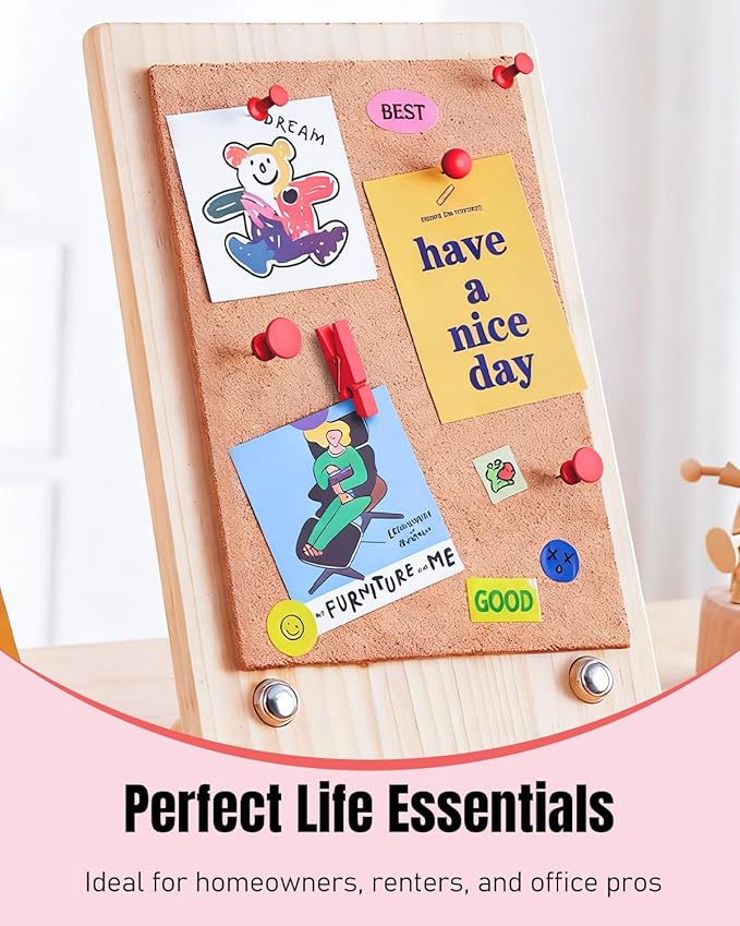 Uniclife 200 Pcs Thumb Tacks for Wall, Red Push Pins for Bulletin Board & Cork Board, Decorative Push Pins, Cute Thumbtacks Hooks Set for Pictures, Photos, Art & Decor, 5 Styles