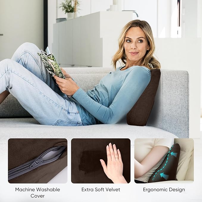 AHUAWA Back Support Pillow for Recliner Chair, Memory Foam Couch Back Cushions Ergonomic Large Lumbar Support Pillow for Lower Back Pain Relief, with Soft Velvet