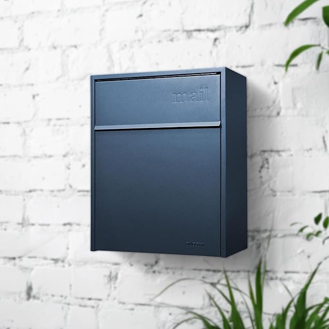 Wall Mount Mailbox - Large, Anti-Theft Locking Mailbox, Weatherproof Mailboxes for Outside The House, 18.5" H x 15" L x 7.5" D (Navy)