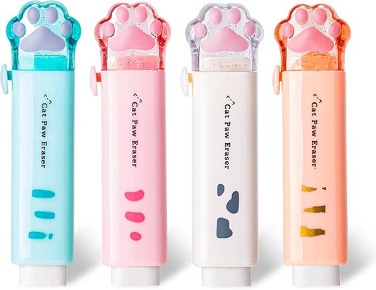 Daphilly Retractable Eraser for Pencils Cute Cat Erasers Pink Kawaii Erasers Suitable for School Home Office Supplies (cat paw)