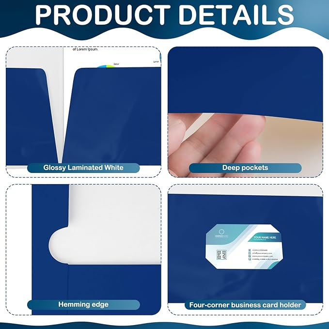 Yeaqee 200 Pack 2 Pockets Glossy Laminated Paper Folder First Day of School Presentation Folder Letter Size Two Pocket File Portfolio Holder Back to School Items Bulk for Teacher Office (Blue)