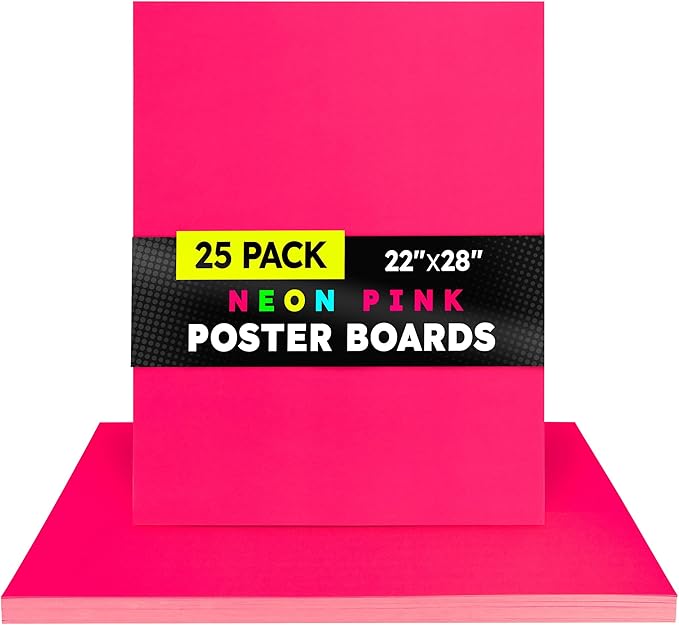 Hygloss Large Poster Board 22x28 - 25 Neon Pink Single Color Poster Boards Bulk Pack - 10 Pt. Thickness Colored Poster Board Paper for Projects, Signs, Displays - Posterboard Multipack 22" x 28"