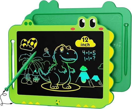 Kikapabi LCD Writing Tablet for Kids, 12 inch Dinosaur Doodle Board Toys Gifts for Boys Girls Age 3 4 5 6 7 Year Old, Mess-Free Drawing Pad Portable Learning Travel Toy Birthday Christmas Gift Green
