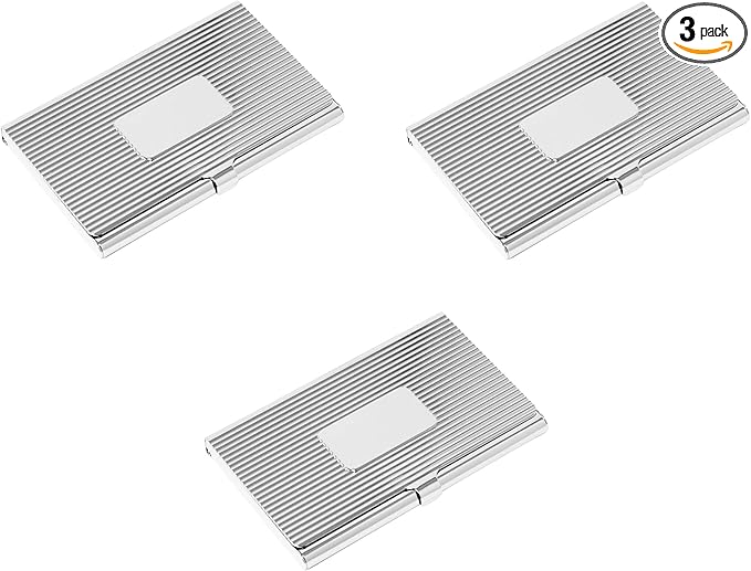 Stephanie Imports Set of 3 Slim & Minimalist Metal Business Card Holder Unisex Case (Silver Plate Ridges)