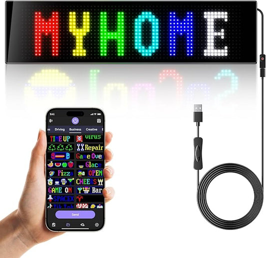 GOTUS Programmable LED Sign,Scrolling Flexible Digital Signs,LED Car Sign,Control by Bluetooth APP Control,DIY Design Text, Patterns, Animations