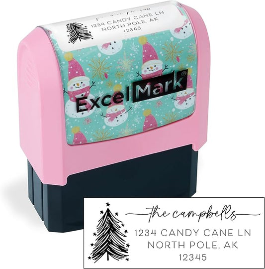 ExcelMark Address Stamp - Custom Return Address Stamp with Elegant Designs, Vibrant Colors & Patterns – Perfect for Mail, Invitations & Gifts (Holiday)