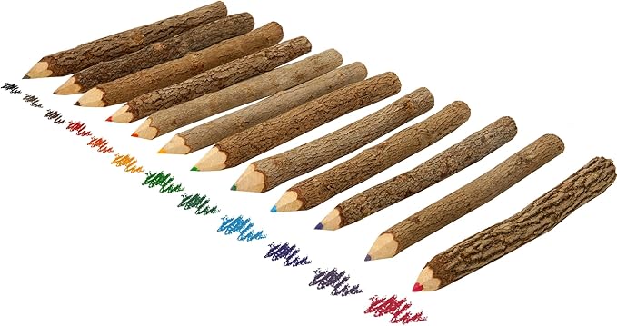 BSIRI Bark 7 Inch Colors Pencils Set Assorted-Stick Twig of Wood Pencils Outdoor Colored Wooden Pencil Tree for Child Camping Decorations Color Wood, Color Pencils for Adult Wedding Decorations