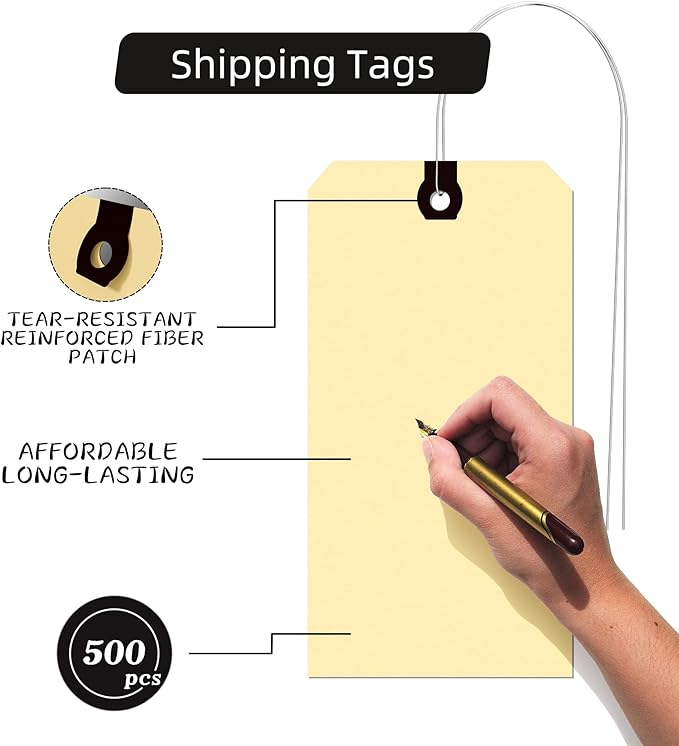 INNOVART Shipping Tags - Double Wired 8" x 4", Manila Wire Tags with Reinforced Eyelet, Case of 500