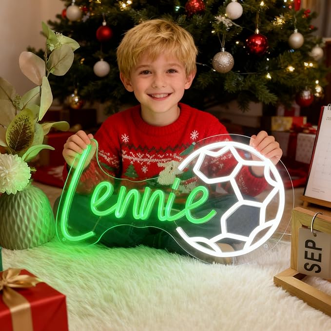 Custom Neon Name Sign Personalized with Football Baseball Soccer Basketball Pattern-Gift Sports Led Neon Lights for Wall Decor Man Cave Boys Girls Kids