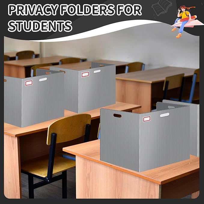 24 Pcs Desk Dividers for Students 14 × 17.5 × 14 Inch Plastic Durable and Waterproof Privacy Folders Shields Test Dividers with Classroom Privacy Boards for School Study Teacher Supplies (Gray)