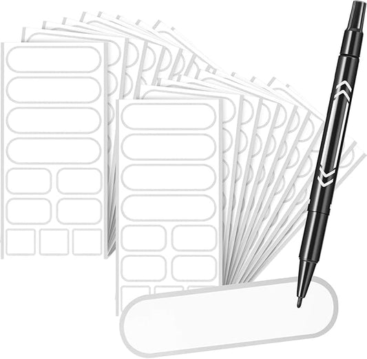 264 Pieces Removable Food Labels Stickers Waterproof Kitchen Labels for Food Storage, Home Organization with Marker Pen, 3 Sizes (Silver Side)