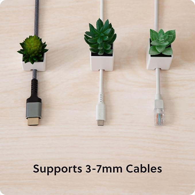 U Brands Adhesive Faux Succulent Cord Organizers, Set of 3, Kitchen Gadgets Cable Management, Office Desk Accessories, Office Supplies, Assorted Colors