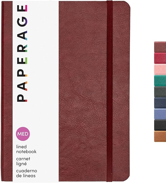 PAPERAGE Softcover Lined Journal Notebook (Burgundy), 160 Pages, Medium College Ruled Notebook, 5.6 inches x 7.9 inches - 100 GSM Thick Premium Paper, Soft Vegan Leather Journal for Home, Work & School