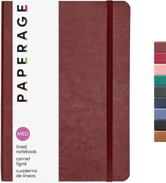 PAPERAGE Softcover Lined Journal Notebook (Burgundy), 160 Pages, Medium College Ruled Notebook, 5.6 inches x 7.9 inches - 100 GSM Thick Premium Paper, Soft Vegan Leather Journal for Home, Work & School