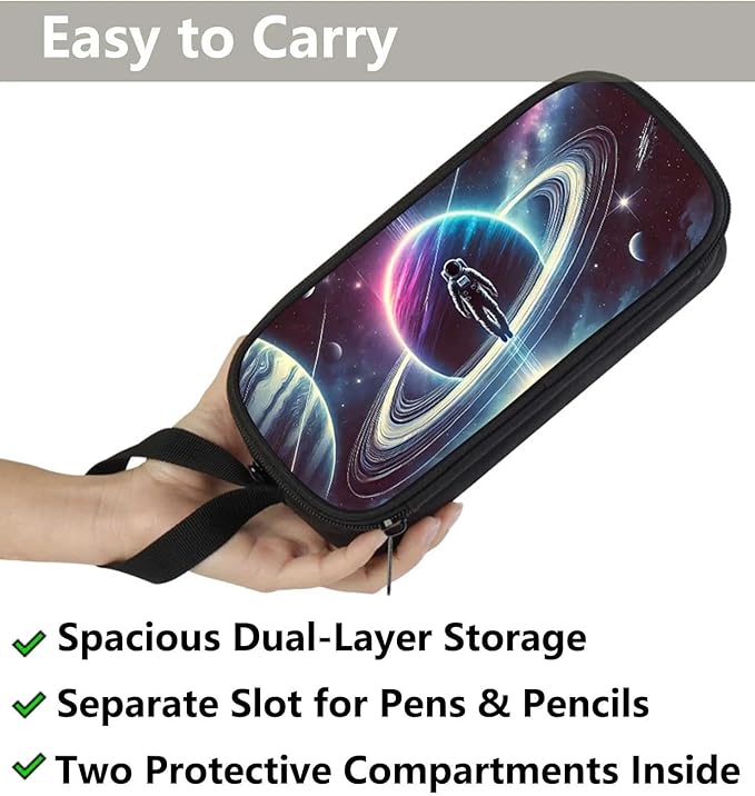 AnySmic Galaxy Space Pencil Case for Boys and Girls, Large Pencil Pouch for Kids, Polyester Big Capacity Pen Case Pen Bag Organizer with 2 Compartments, Double Zipper, Back to School Gifts