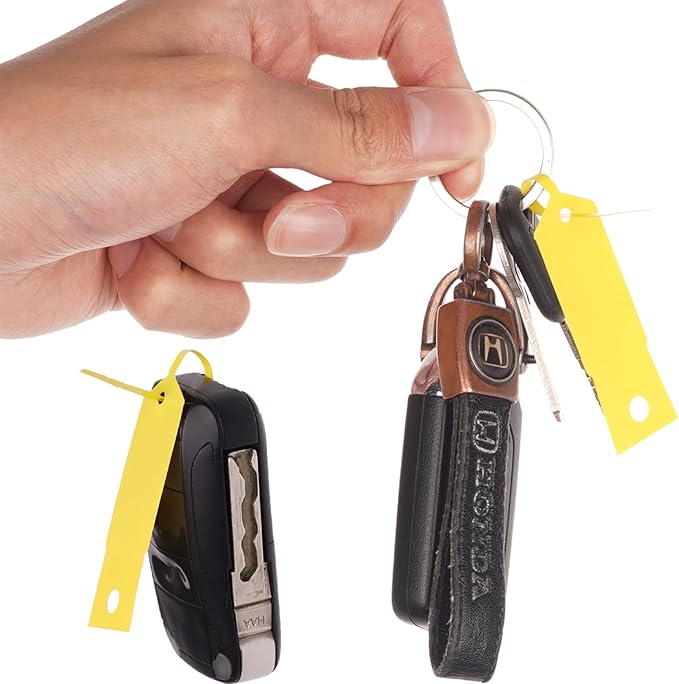 Self Locking Arrow Key Tags 1,000 Pcs (Yellow) - Size 4 1/2" x 3/4" Plastic Car Key Labels Arrow ID Tags | Key Identification Tags Self Lock for Car Dealer Supplies, Office Automotive Shops