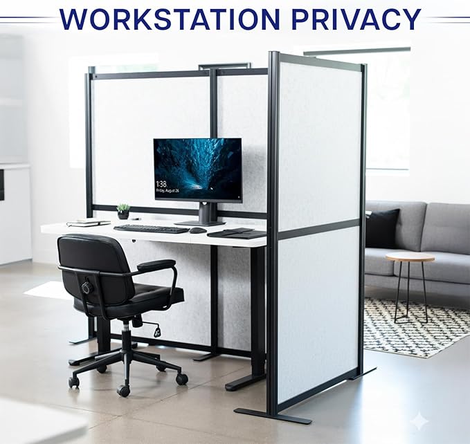 VIVO L-Shape Modular Corner Wall System, 3 Panels, Modern Professional Office Cubicle Dividers, Freestanding Privacy Screen, 66 inches High, Light Gray, Black Frame, PP-MWS63B-L