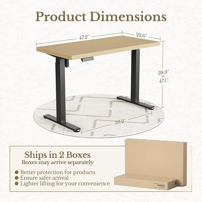 ErGear Height Adjustable Electric Standing Desk, 47.2 x 23.6 Inches Sit Stand up Desk with 1.18" Thickness Whole-Piece Desktop, Memory Computer Home Office Desk (Natural Wavy)