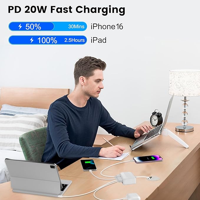 USB C Charger Block, 120W 6 Port USB Charging Station,Multiports with 4 USB C and 2 QC USB A,Portable PD Fast Wall Charger for iPhone16/15/14/13/12/11 Pro Max,iPad,iWatch,Pixel Samsung Galaxy