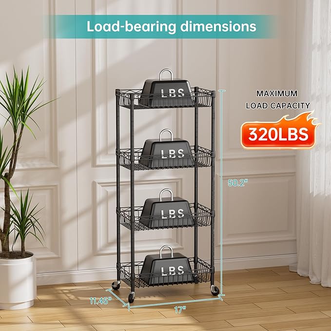 SINGAYE Shelf Closet Wire Shelving：Adjustable Metal Unit for Laundry Room Organization Bathroom Kitchen Home Storage with Wheels Pantry Rack Shelves