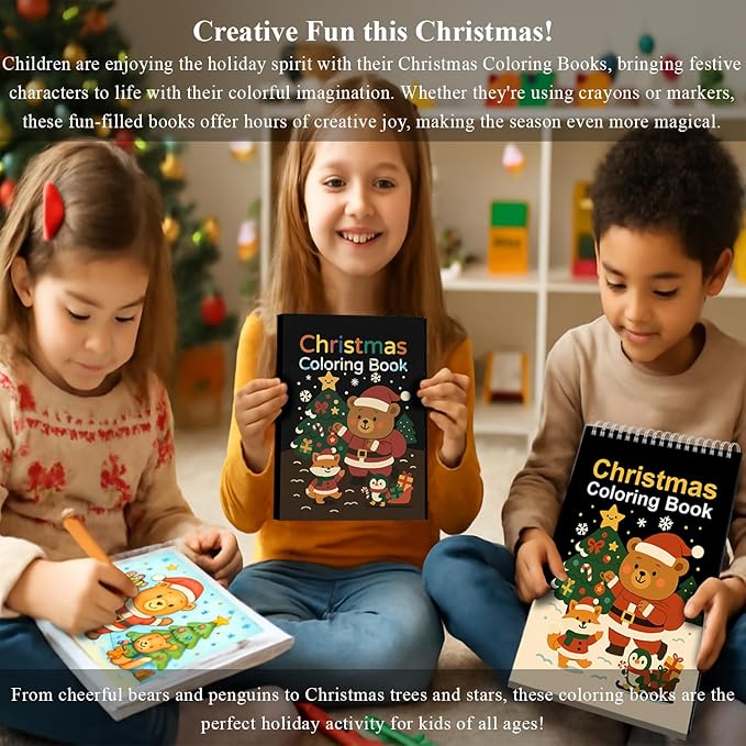 Fuxi Christmas Coloring Books for Kids Ages 8-12, 60 Sheets (73lb/120gsm) Blank Sketchbook + 50 Designs Blank Coloring Book, Coloring Supplies & Art Supplies for Kids.