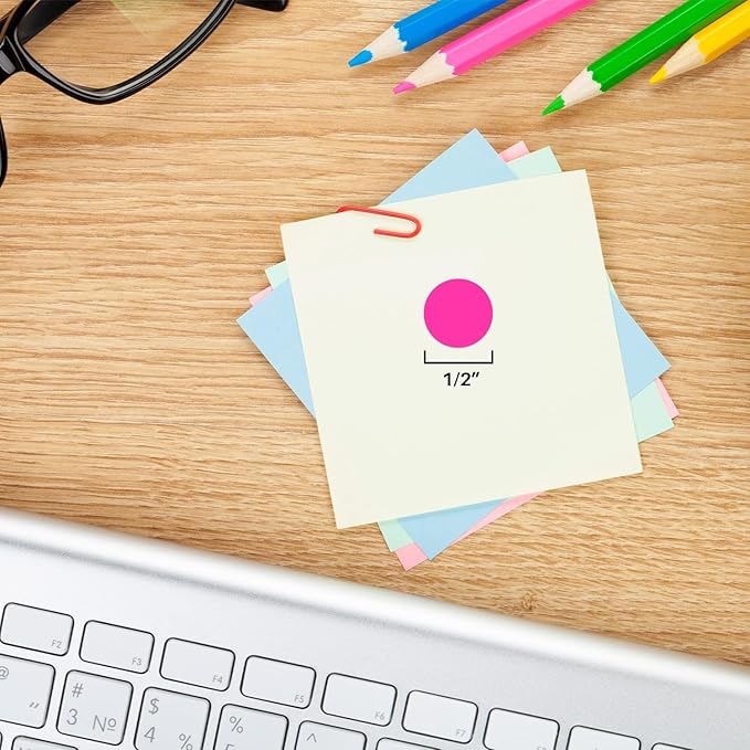 ChromaLabel 1/2 Inch Round Colored Stickers, Matte Finish Fluorescent Pink Dot Stickers for Color Coding, Easy to Write On Adhesive Dots - 1000 per Dispenser Box - Case of 10