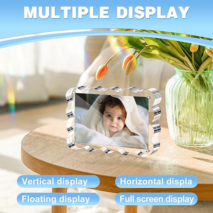 Aheroi Acrylic Picture Frames, 3 Pack 4x6 Clear Scalloped Photo Frame Freestanding Magnetic Double Sided Picture Frames, Transparent Thickened Frameless Acrylic Sign Holder, No Instal, Gifts Choice