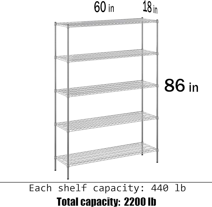 Regal Altair 18" Deep x 60" Wide x 86" Height Wire Shelving Kit | 5-Tier | NSF Commercial Storage Rack Unit