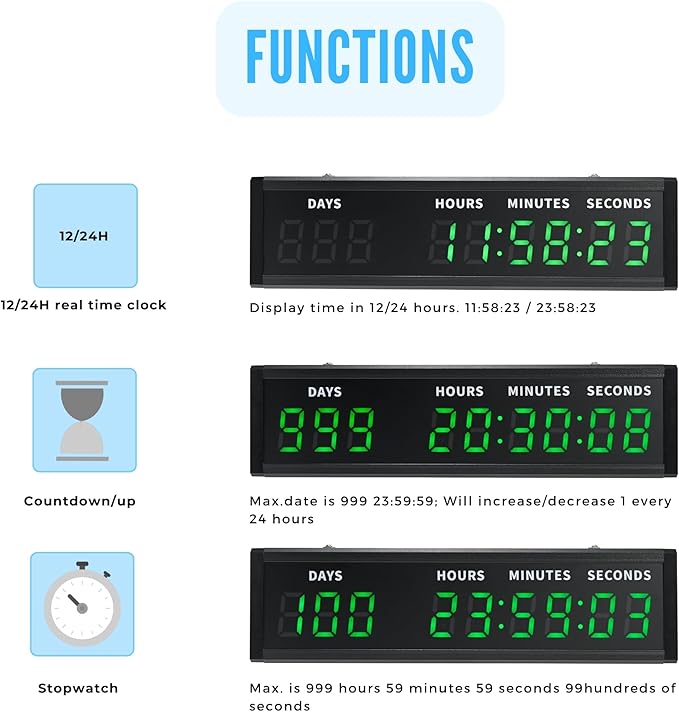 Large Display Digital Countdown Clock, LED Large Display Count Up/Count Down Timer, 999 Days Countdown Calendar for Christmas Retirement Birthday Event Timer with Remote Control (Green)