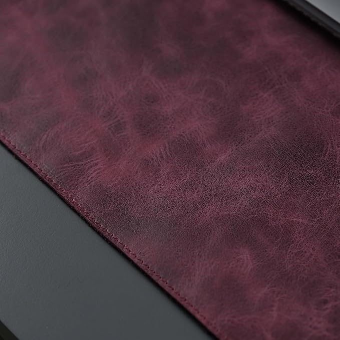 TORONATA Jersey Genuine Calfskin Leather Desk Pad, Office Desk Mat with Non-Slip Bottom, Smooth Surface for Mouse & Keyboard, Desk Protector (36x19 inches) (Dark Purple)