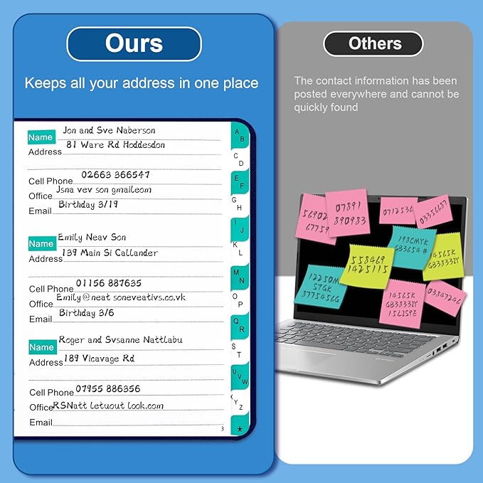 BLESWIN Address Book – Telephone and Address Book with Alphabetic Tabs for Safely Storing Contacts, Small-Sized (6.1″ x 4.7″) Hardback Cover – Dark Blue