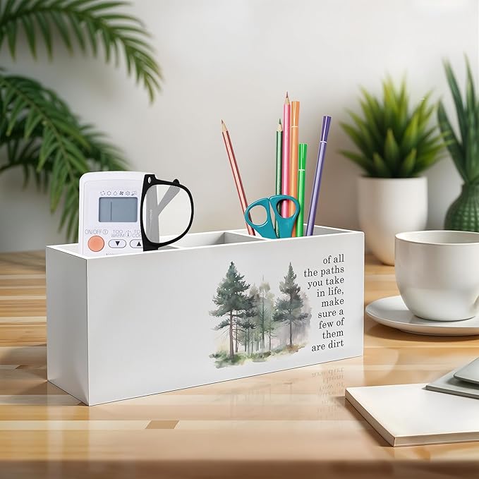 Exqcom Watercolor Forest Inspirational Pen Pencil Holder, Motivational Desk Decor, of All the Paths You Take in Life Pencil Pen Holder Organizer for Home Office Desk Accessories
