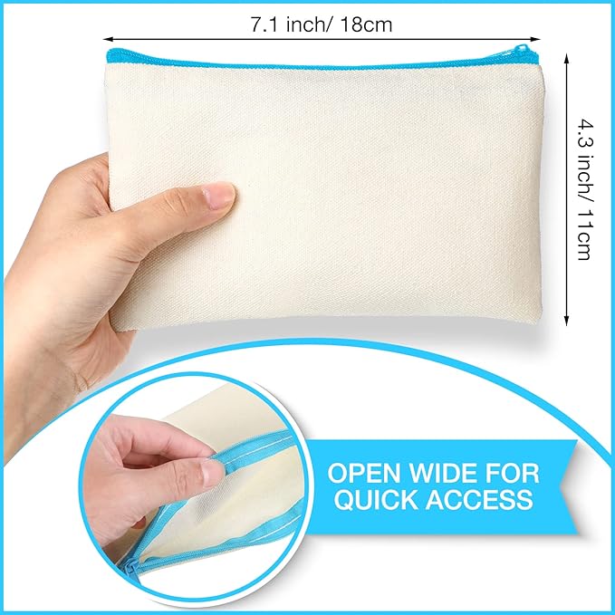 Reginary 80 Pack Canvas Zipper Makeup Bags Bulk Pencil Pouches Blank DIY Craft Canvas Cosmetic Bag Pouch with Zipper for Makeup Cosmetic Toiletry Stationary Storage(Natural and Colorful Zippers)