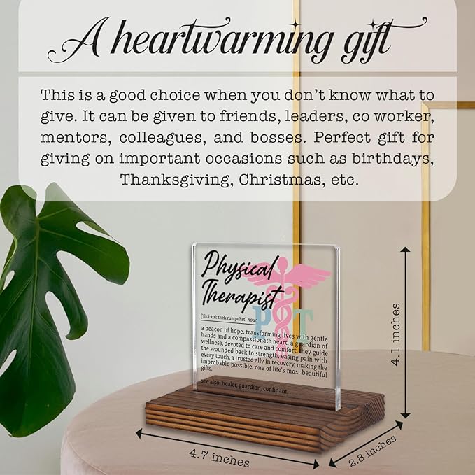 Physical Therapist Gifts, Thank You Appreciation Gifts for PTs Rehab Week Graduation Birthday Christmas Recovery Support Staff Office Desk Decor Decorative Signs Plaque PA007