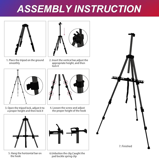 AROIC 8 Pack Painting Display Easel Stand Portable Adjustable Metal Tripod Artist Canvases Height from17to66Inch Extra Sturdy forTable-Top/Floor Painting, Drawingand Displaying,Black with8Storage Bag