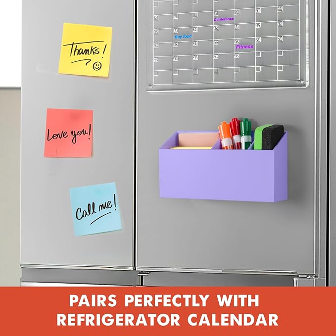 Banafich Magnetic Dry Erase Marker Holder, Acrylic Magnet Pen Holder for Whiteboard, Refrigerator, Magnetic Fridge Organizer for Office, Classroom, Whiteboard Maker Holder, Locker Organizer-Purple