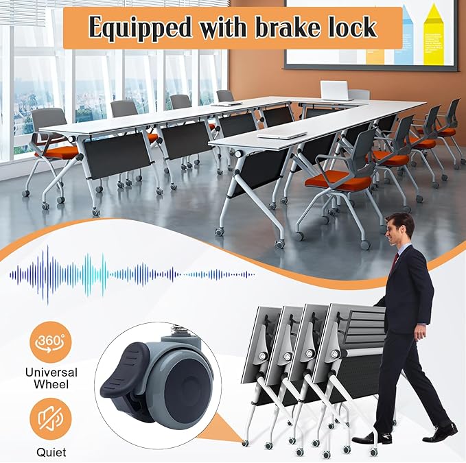 Conference Table,55.1''Folding Conference Room Table for 4-12 People,Mobile Flip Top MeetingTraining Table with Different Coulor and Styles for Offices, Classrooms,Meeting Room (6, 47.2''C)